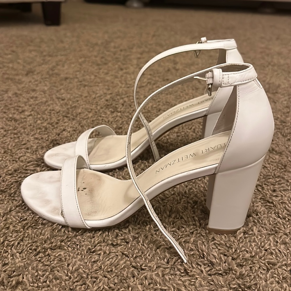 Stuart Weitzman Nearly Nude White Block Heel Womens 8